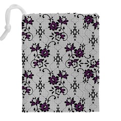 Elegant Purple Floral Jacquard Mesh Lace Fabric Drawstring Pouch (5XL) from ArtsNow.com Back