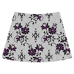 Elegant Purple Floral Jacquard Mesh Lace Fabric Knee Back Skirt