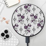 Elegant Purple Floral Jacquard Mesh Lace Fabric Wireless Fast Charger(Black)