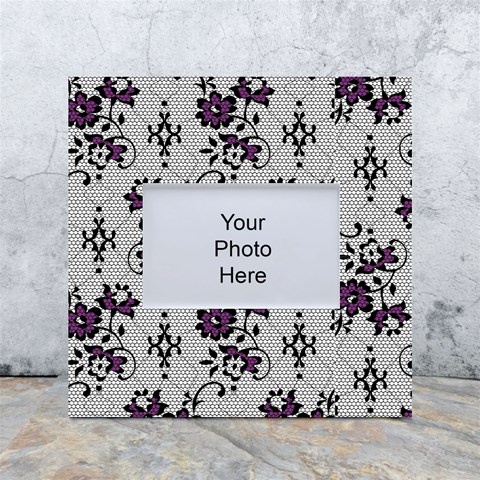 Elegant Purple Floral Jacquard Mesh Lace Fabric White Box Photo Frame 4  x 6  from ArtsNow.com Front