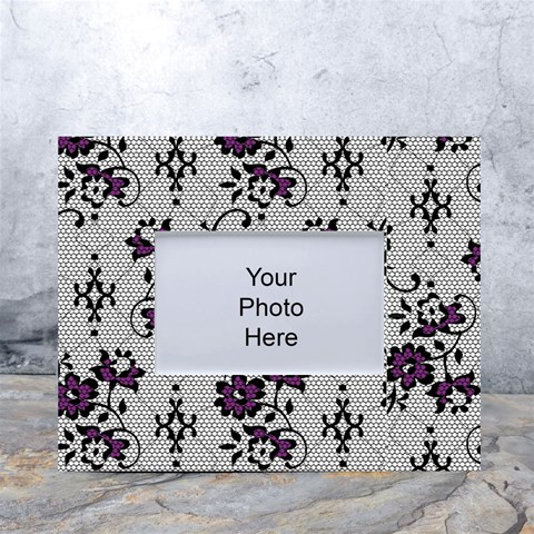 Elegant Purple Floral Jacquard Mesh Lace Fabric White Tabletop Photo Frame 4 x6  from ArtsNow.com Front