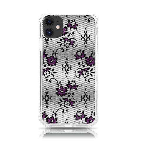 Elegant Purple Floral Jacquard Mesh Lace Fabric iPhone 11 TPU UV Print Case from ArtsNow.com Front