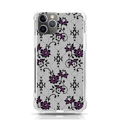 Elegant Purple Floral Jacquard Mesh Lace Fabric iPhone 11 Pro 5.8 Inch TPU UV Print Case from ArtsNow.com Front