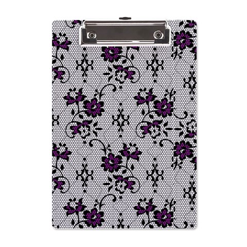 Elegant Purple Floral Jacquard Mesh Lace Fabric A5 Acrylic Clipboard from ArtsNow.com Front