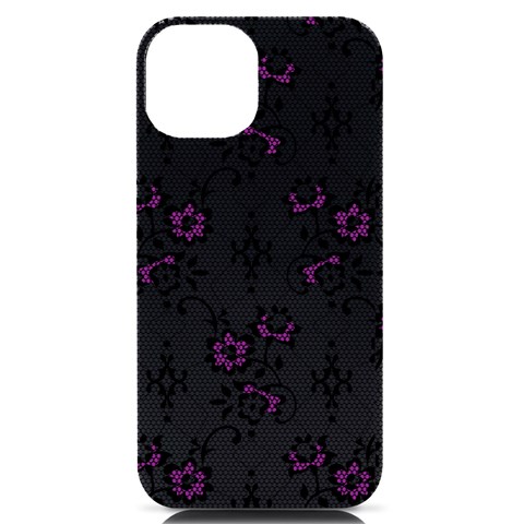 Elegant Purple Floral Jacquard Mesh Lace Fabric iPhone 14 Black UV Print PC Hardshell Case from ArtsNow.com Front