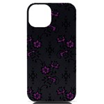 Elegant Purple Floral Jacquard Mesh Lace Fabric iPhone 14 Black UV Print PC Hardshell Case