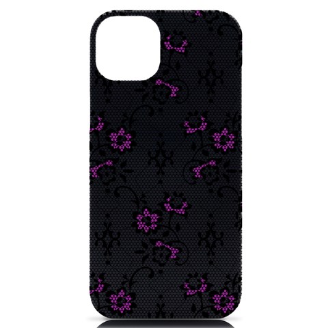 Elegant Purple Floral Jacquard Mesh Lace Fabric iPhone 14 Plus Black UV Print PC Hardshell Case from ArtsNow.com Front