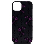 Elegant Purple Floral Jacquard Mesh Lace Fabric iPhone 14 Plus Black UV Print PC Hardshell Case