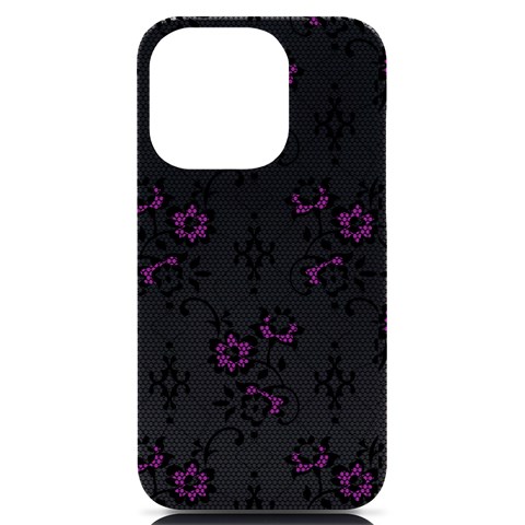 Elegant Purple Floral Jacquard Mesh Lace Fabric iPhone 14 Pro Black UV Print PC Hardshell Case from ArtsNow.com Front