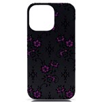 Elegant Purple Floral Jacquard Mesh Lace Fabric iPhone 14 Pro Max Black UV Print PC Hardshell Case