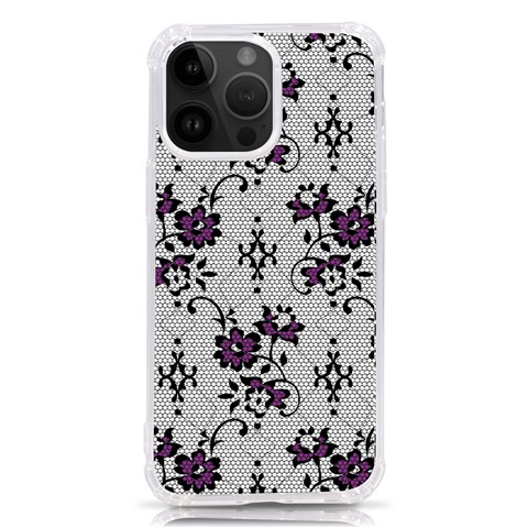 Elegant Purple Floral Jacquard Mesh Lace Fabric iPhone 14 Pro Max TPU UV Print Case from ArtsNow.com Front