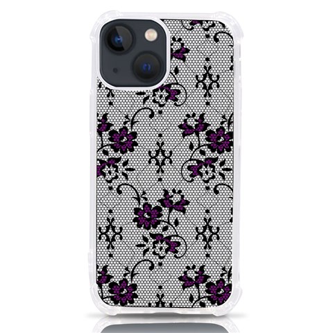 Elegant Purple Floral Jacquard Mesh Lace Fabric iPhone 13 mini TPU UV Print Case from ArtsNow.com Front