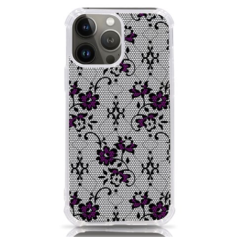 Elegant Purple Floral Jacquard Mesh Lace Fabric iPhone 13 Pro Max TPU UV Print Case from ArtsNow.com Front