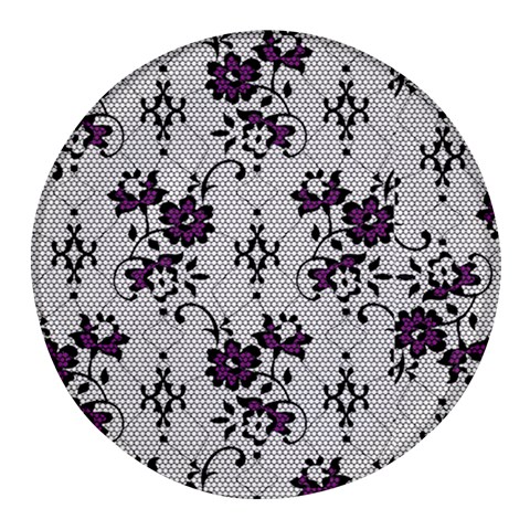 Elegant Purple Floral Jacquard Mesh Lace Fabric Round Glass Fridge Magnet (4 pack) from ArtsNow.com Front