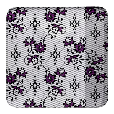 Elegant Purple Floral Jacquard Mesh Lace Fabric Square Glass Fridge Magnet (4 pack) from ArtsNow.com Front