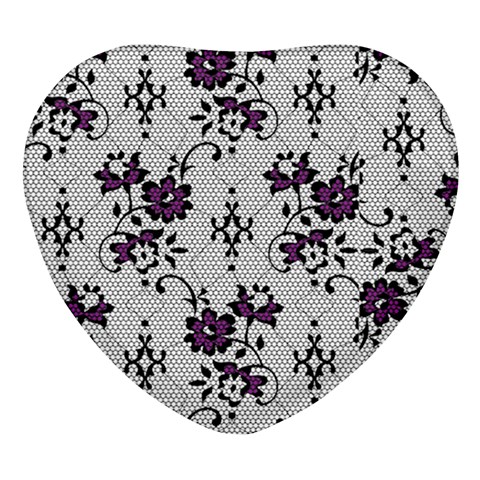 Elegant Purple Floral Jacquard Mesh Lace Fabric Heart Glass Fridge Magnet (4 pack) from ArtsNow.com Front