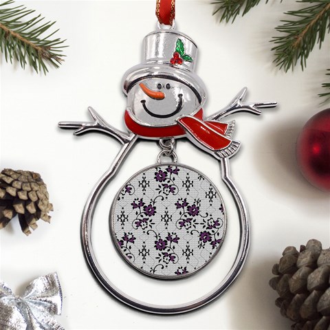 Elegant Purple Floral Jacquard Mesh Lace Fabric Metal Snowman Ornament from ArtsNow.com Front