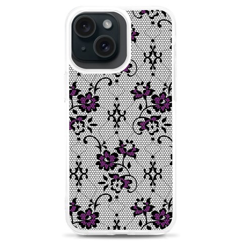 Elegant Purple Floral Jacquard Mesh Lace Fabric iPhone 15 Plus TPU UV Print Case from ArtsNow.com Front