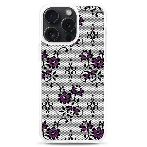 Elegant Purple Floral Jacquard Mesh Lace Fabric iPhone 15 Pro Max TPU UV Print Case from ArtsNow.com Front