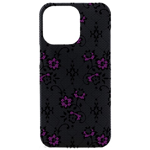 Elegant Purple Floral Jacquard Mesh Lace Fabric iPhone 15 Pro Max Black UV Print PC Hardshell Case from ArtsNow.com Front