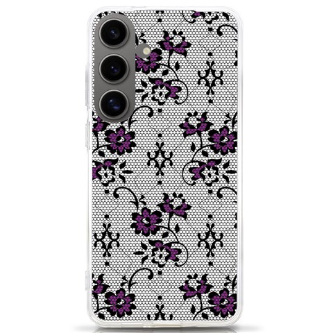 Elegant Purple Floral Jacquard Mesh Lace Fabric Samsung Galaxy S24 Ultra 6.9 Inch TPU UV Case from ArtsNow.com Front