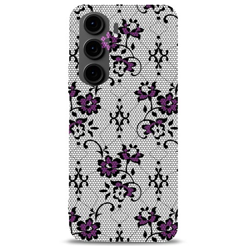 Elegant Purple Floral Jacquard Mesh Lace Fabric Samsung Galaxy S24 Plus 6.7 Inch Black TPU UV Case from ArtsNow.com Front