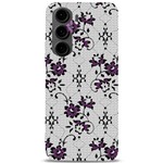 Elegant Purple Floral Jacquard Mesh Lace Fabric Samsung Galaxy S24 Plus 6.7 Inch Black TPU UV Case