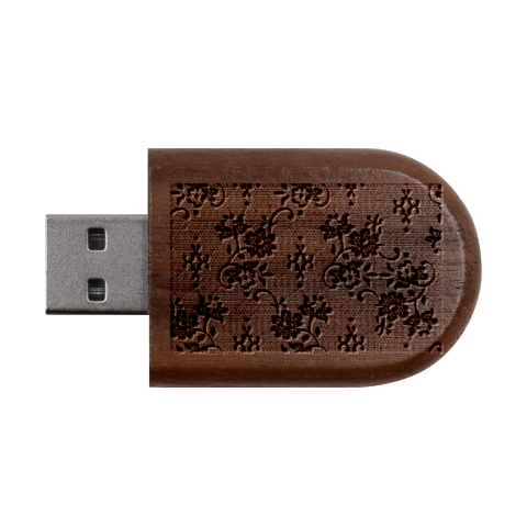 Elegant Purple Floral Jacquard Mesh Lace Fabric Wood Oval USB Flash Drive from ArtsNow.com USB