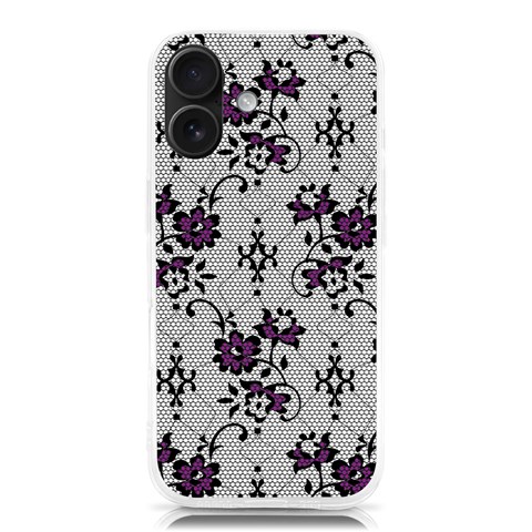 Elegant Purple Floral Jacquard Mesh Lace Fabric iPhone 16 TPU UV Print Case from ArtsNow.com Front