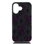 Elegant Purple Floral Jacquard Mesh Lace Fabric iPhone 16 Black UV Print PC Hardshell Case