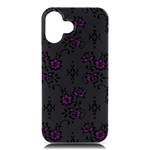 Elegant Purple Floral Jacquard Mesh Lace Fabric iPhone 16 Plus Black UV Print PC Hardshell Case