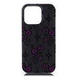 Elegant Purple Floral Jacquard Mesh Lace Fabric iPhone 16 Pro Max Black UV Print PC Hardshell Case