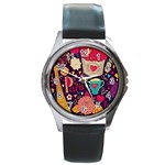 Collage Worx Black Collage Cupcake Eifel Tower Fireworks Paris Round Metal Watch