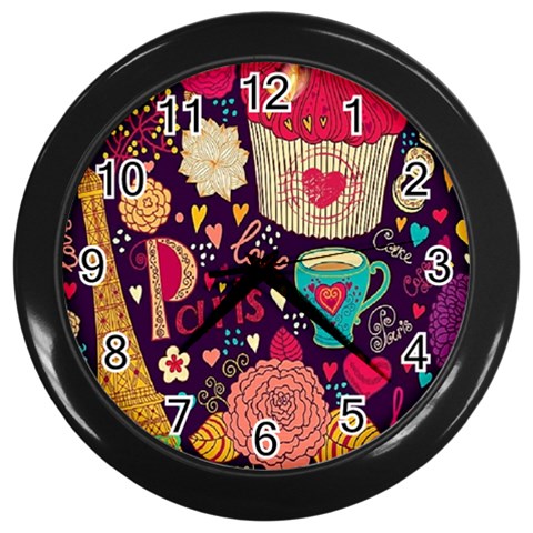 Collage Worx Black Collage Cupcake Eifel Tower Fireworks Paris Wall Clock (Black) from ArtsNow.com Front