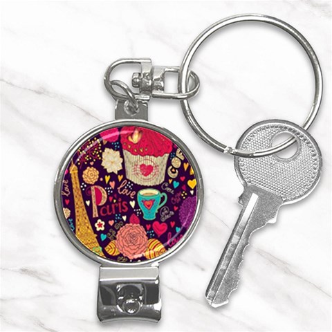 Collage Worx Black Collage Cupcake Eifel Tower Fireworks Paris Nail Clippers Key Chain from ArtsNow.com Front