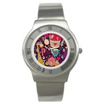 Collage Worx Black Collage Cupcake Eifel Tower Fireworks Paris Stainless Steel Watch