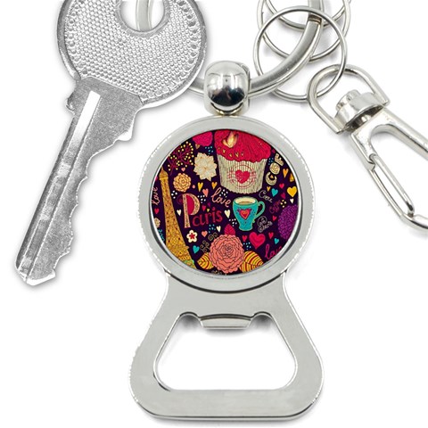 Collage Worx Black Collage Cupcake Eifel Tower Fireworks Paris Bottle Opener Key Chain from ArtsNow.com Front