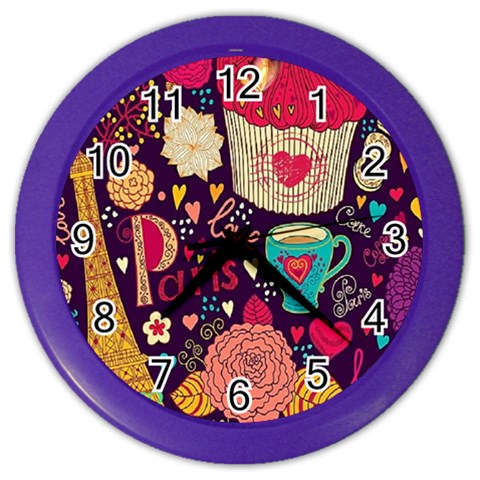 Collage Worx Black Collage Cupcake Eifel Tower Fireworks Paris Color Wall Clock from ArtsNow.com Front