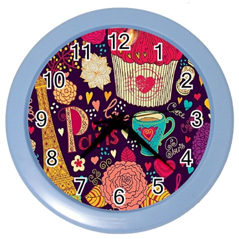 Collage Worx Black Collage Cupcake Eifel Tower Fireworks Paris Color Wall Clock from ArtsNow.com Front