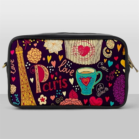 Collage Worx Black Collage Cupcake Eifel Tower Fireworks Paris Toiletries Bag (One Side) from ArtsNow.com Front