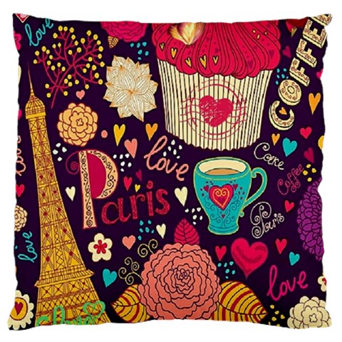 Collage Worx Black Collage Cupcake Eifel Tower Fireworks Paris Large Cushion Case (Two Sides) from ArtsNow.com Front