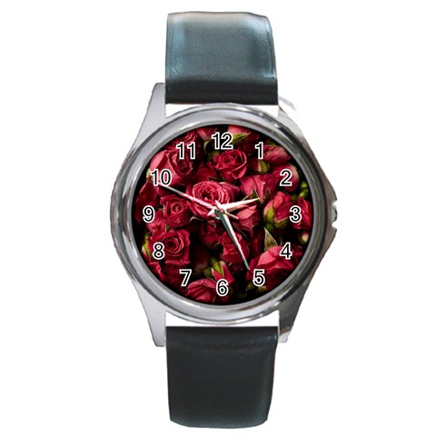 Floral Buds Of Roses Beautiful Flowers Round Metal Watch from ArtsNow.com Front