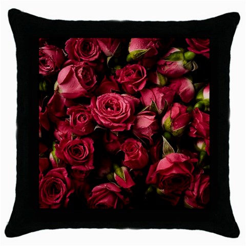 Floral Buds Of Roses Beautiful Flowers Throw Pillow Case (Black) from ArtsNow.com Front