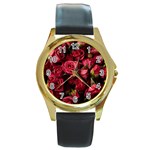 Floral Buds Of Roses Beautiful Flowers Round Gold Metal Watch