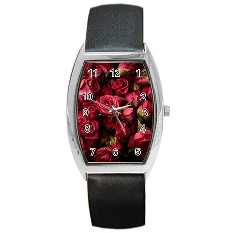 Floral Buds Of Roses Beautiful Flowers Barrel Style Metal Watch from ArtsNow.com Front