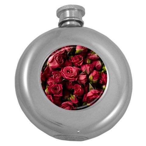 Floral Buds Of Roses Beautiful Flowers Round Hip Flask (5 oz) from ArtsNow.com Front