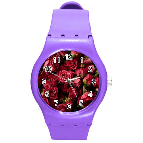 Floral Buds Of Roses Beautiful Flowers Round Plastic Sport Watch (M) from ArtsNow.com Front