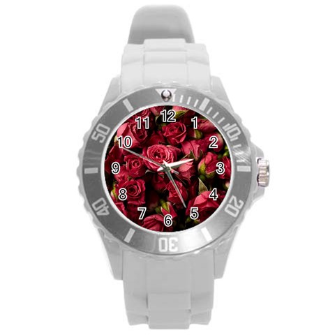 Floral Buds Of Roses Beautiful Flowers Round Plastic Sport Watch (L) from ArtsNow.com Front