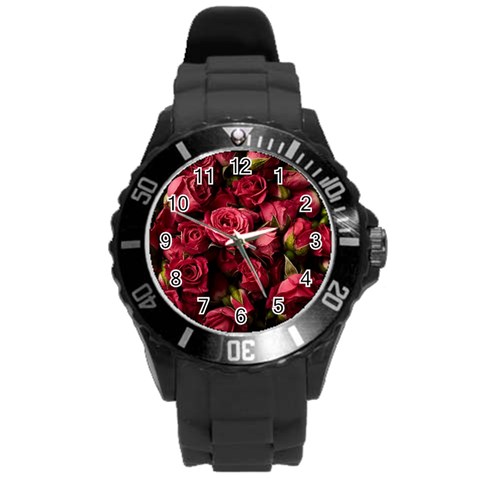 Floral Buds Of Roses Beautiful Flowers Round Plastic Sport Watch (L) from ArtsNow.com Front