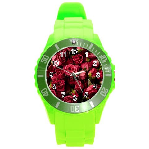 Floral Buds Of Roses Beautiful Flowers Round Plastic Sport Watch (L) from ArtsNow.com Front